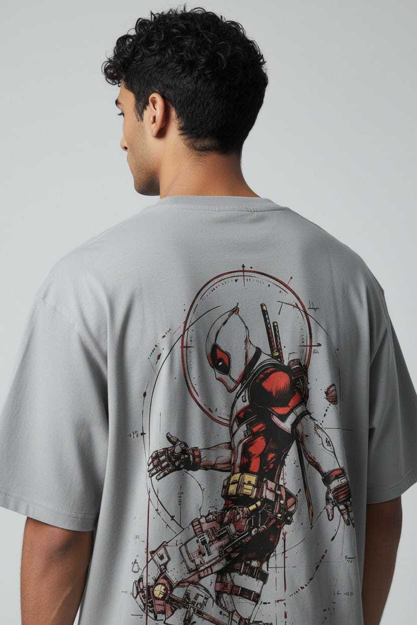 Deadpool Feraux Graphic Print Men Round Neck Grey T-Shirt