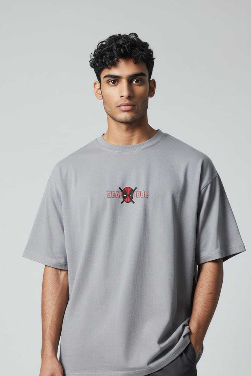 Deadpool Feraux Graphic Print Men Round Neck Grey T-Shirt