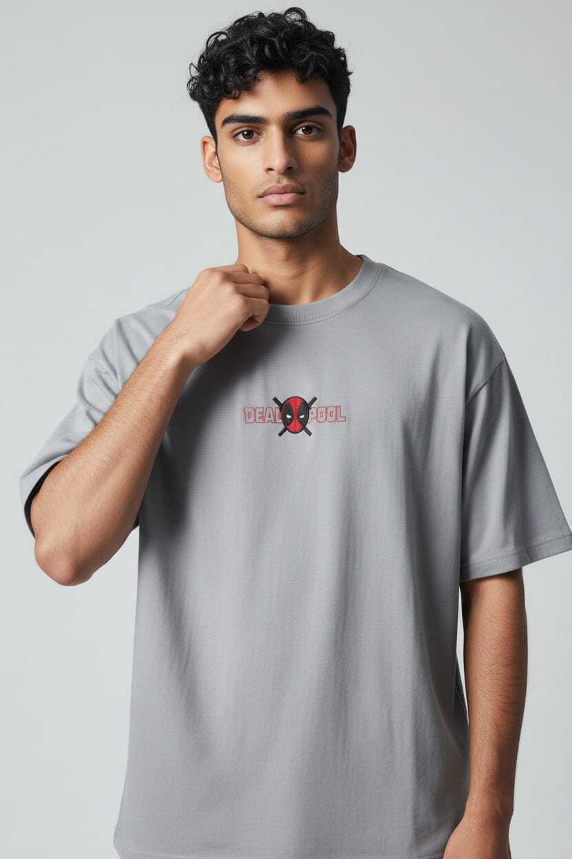 Deadpool Feraux Graphic Print Men Round Neck Grey T-Shirt