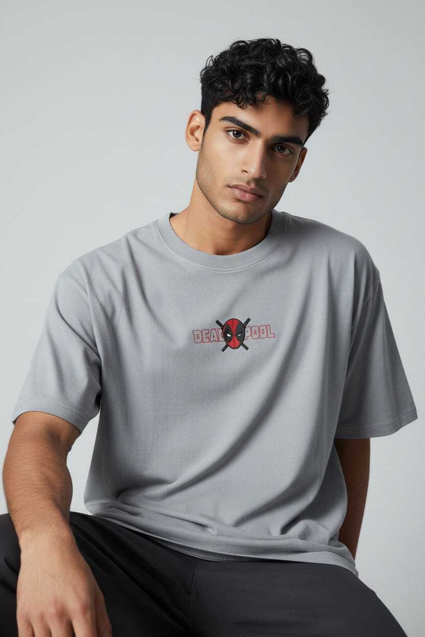 Deadpool Feraux Graphic Print Men Round Neck Grey T-Shirt