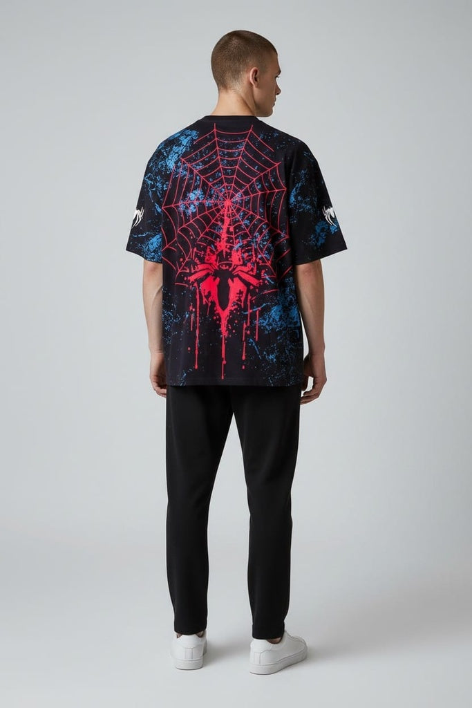 Spiderman Feraux Superhero, Printed Men Round Neck Navy Blue T-Shirt