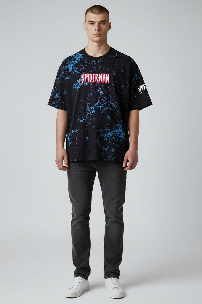 Spiderman Feraux Superhero, Printed Men Round Neck Navy Blue T-Shirt