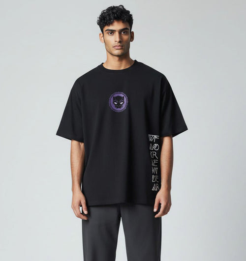 Black Panther Men Graphic Print Round Neck Pure Cotton Black T-Shirt