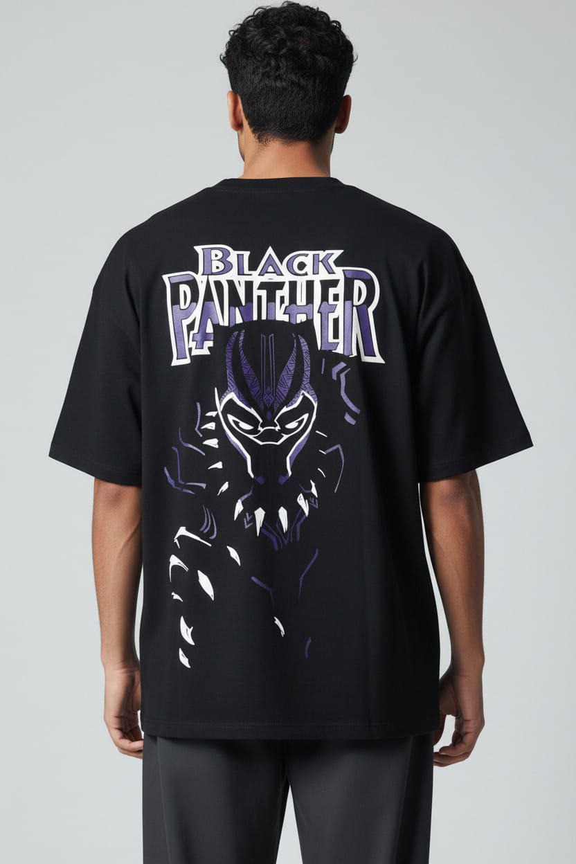 Black Panther Men Graphic Print Round Neck Pure Cotton Black T-Shirt