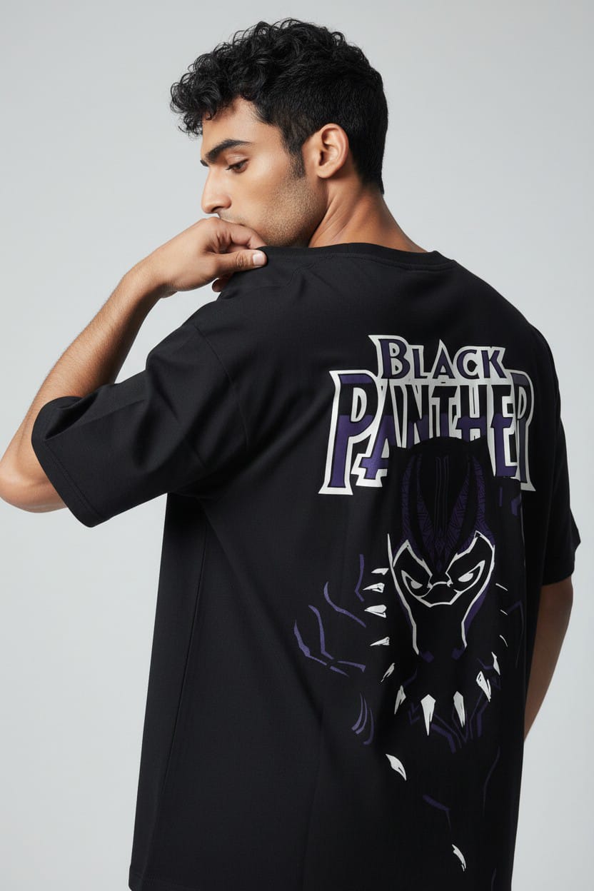 Black Panther Men Graphic Print Round Neck Pure Cotton Black T-Shirt