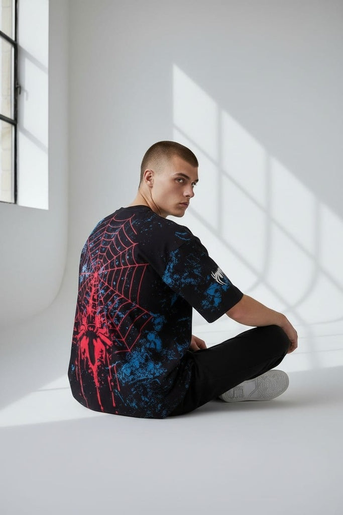 Spiderman Feraux Superhero, Printed Men Round Neck Navy Blue T-Shirt