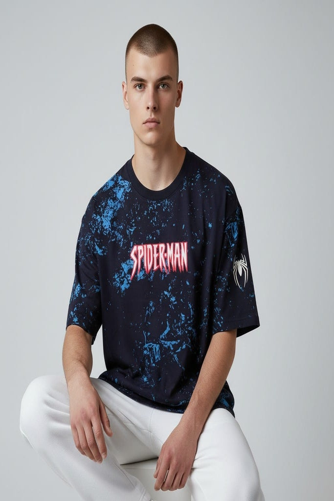 Spiderman Feraux Superhero, Printed Men Round Neck Navy Blue T-Shirt