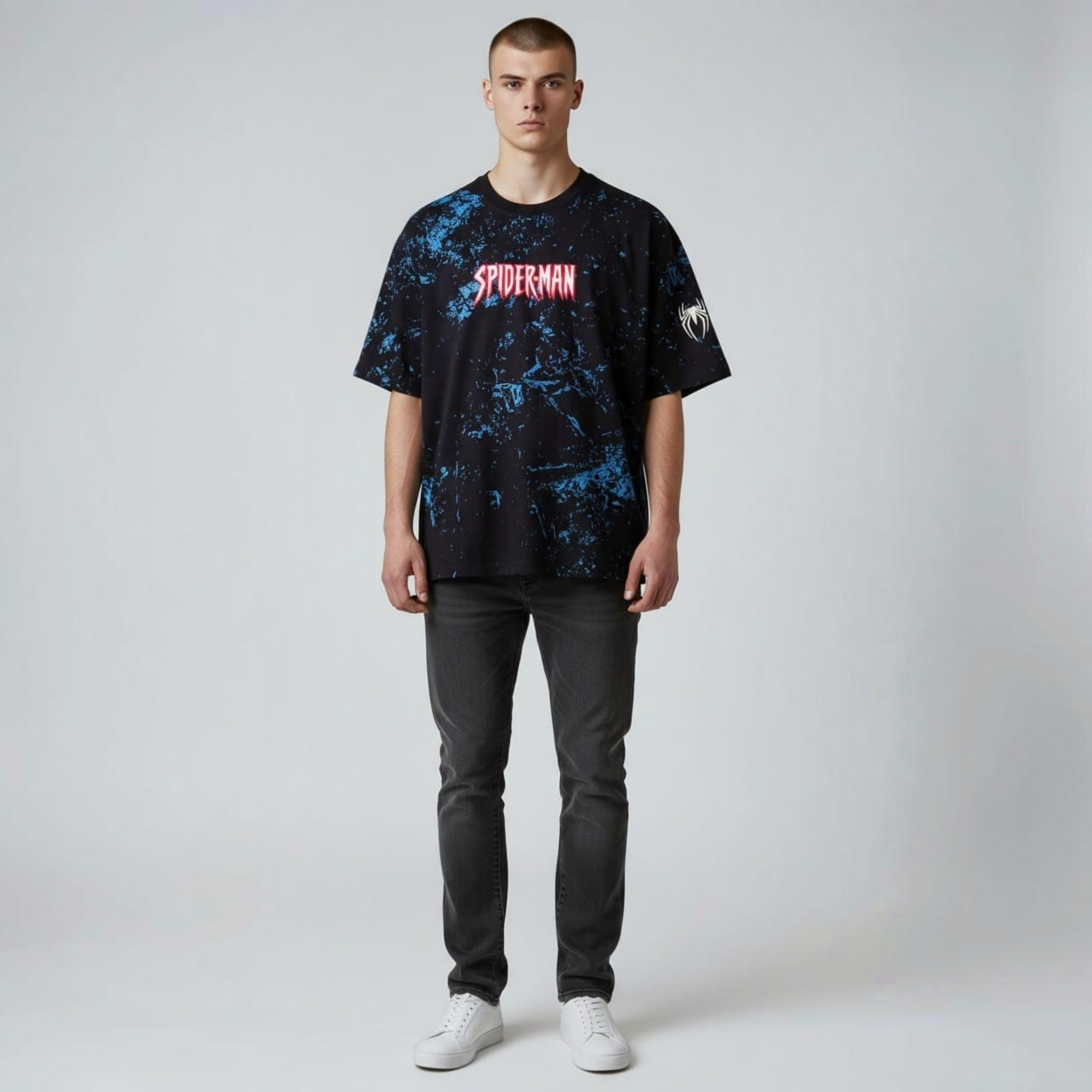 Spiderman Graphic Printed Navy Blue T-Shirt