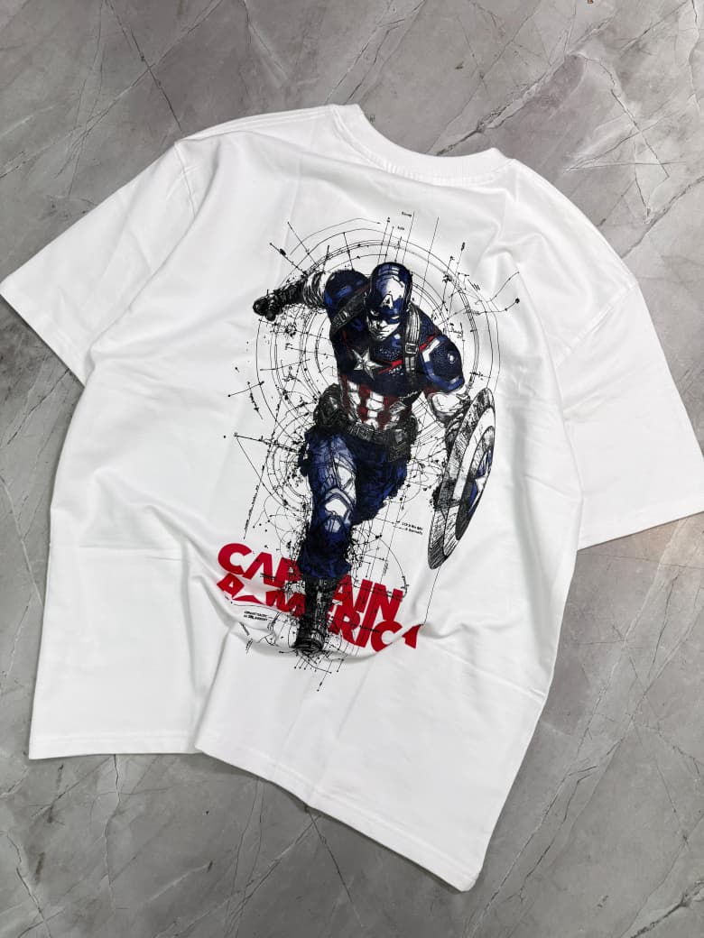 The Captian America Men Printed Round Neck Pure Cotton White T-Shirt