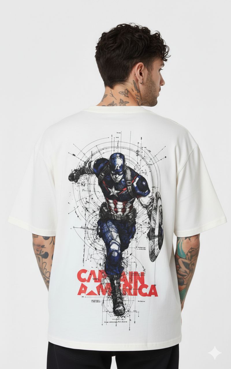 The Captian America Men Printed Round Neck Pure Cotton White T-Shirt