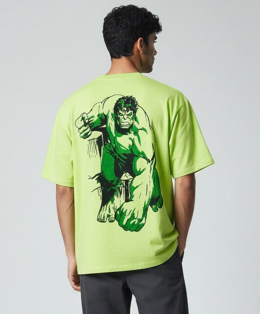 The HULK Men Printed Round Neck Pure Cotton Light Green T-Shirt