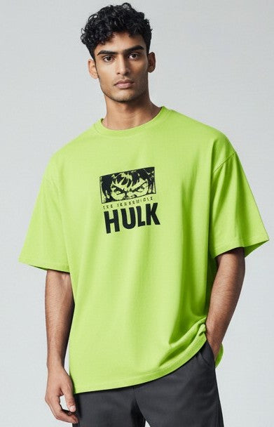 The HULK Men Printed Round Neck Pure Cotton Light Green T-Shirt